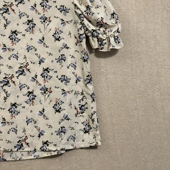 Unbranded Blouse Women's XSmall Tan Floral Pullover Short Sleeves - Picture 4 of 12